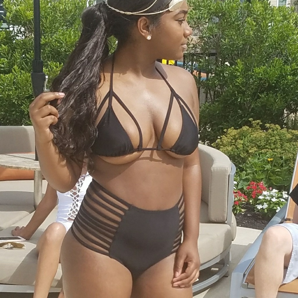 Black 2 piece high waisted swimsuit